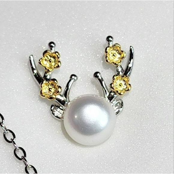 925S Deer‎ Pattern Necklace Ring Earring Freshwater Pearl Jewelry Set - Picture 7 of 15